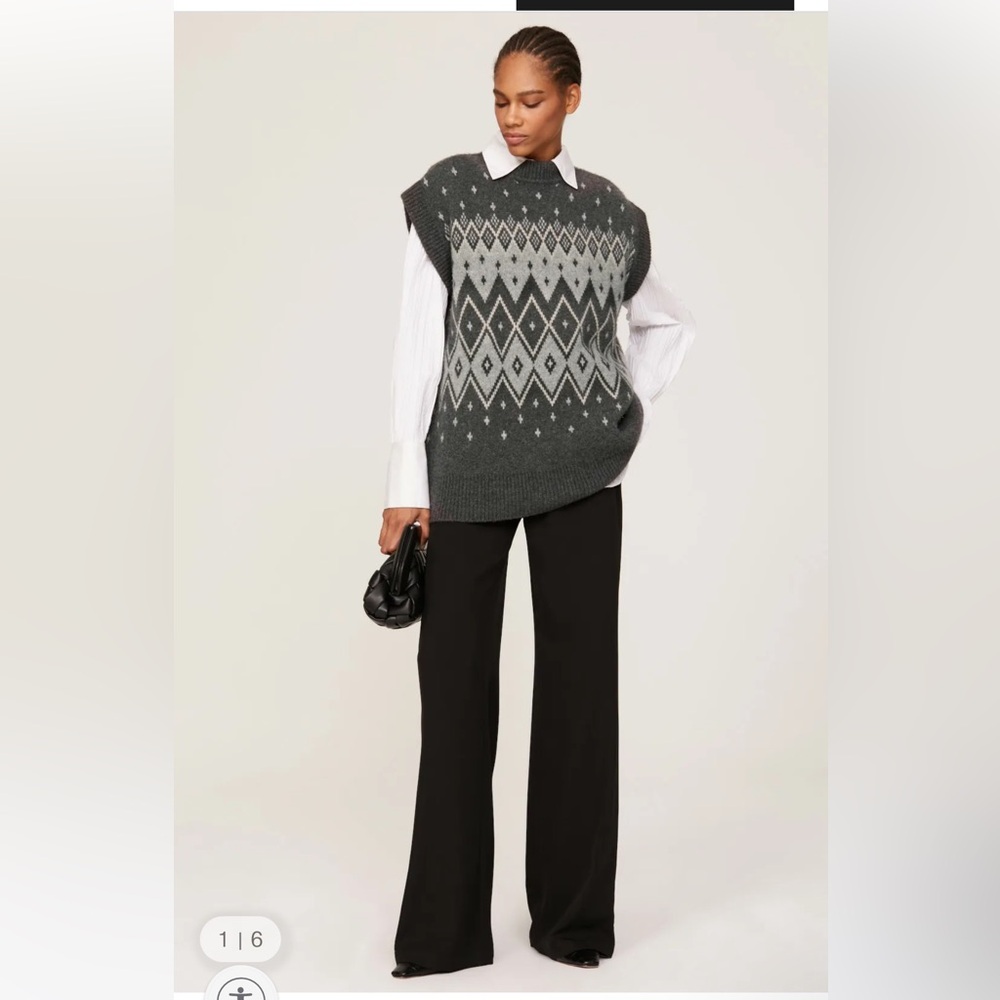CO Collective Fair Isle Sweater Vest Medium layer sleeveless wool gray oversize
